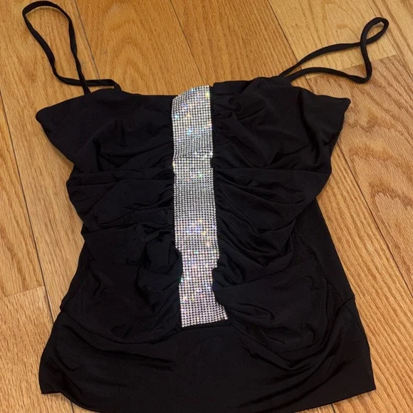 Black Rhinestone-Embellished Spaghetti Strap Top - Picture 5 of 7